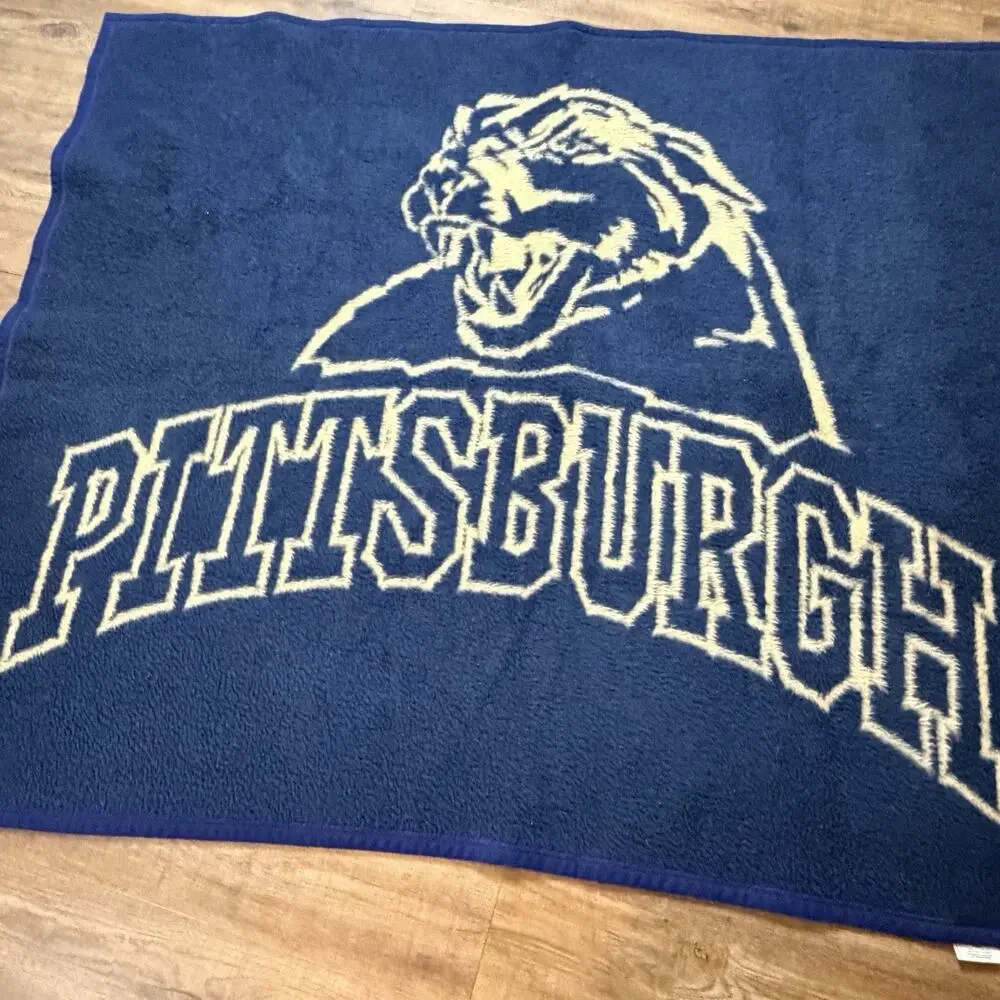 Vtg Biederlack Pittsburgh University Pitt Stadium Blanket Panthers 54x62